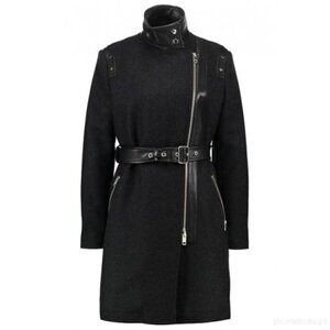 BNWT DIESEL SUELO  LEATHER WOOL JACKET TRENCH COAT SPRING SZ XXS